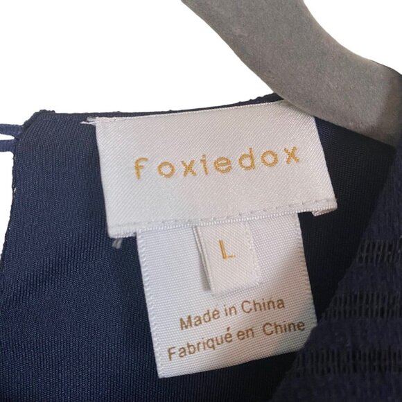 Foxiedox Tiered Lace Panel Sheath Lace Cocktail Dress Navy Blue - Picture 4 of 10